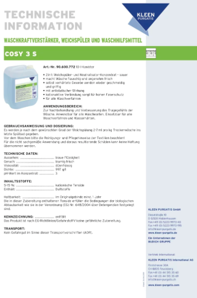 Cosy 3 S 10 Liter Weichspüler CLP Free