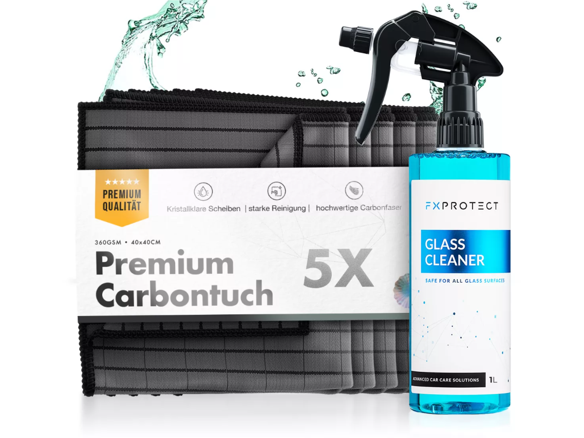 Chemicalworkz Carbon Fiber Glass Towel Premium Glastuch 360GSM 40×40 5Stk. + Glasreiniger 1L