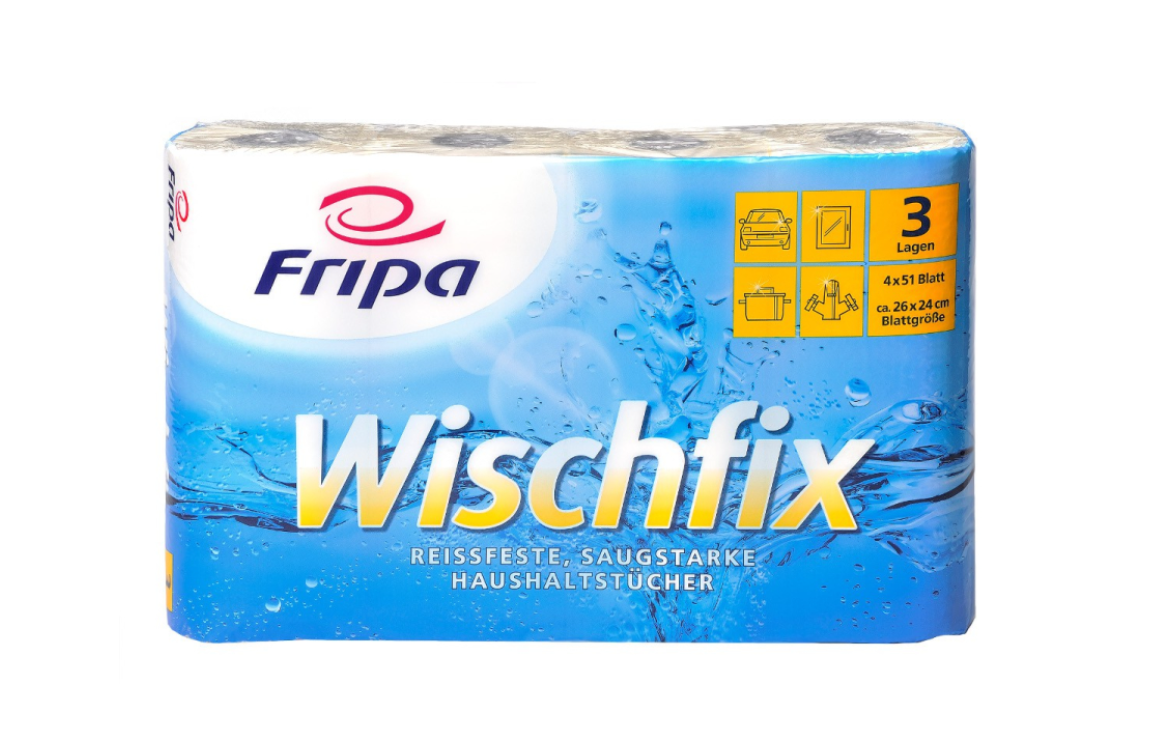 Fripa Wischfix Haushaltstücher 3-lagig h 4 x 51 Blatt, Zellstoff, 32 Rollen/Pack - Weigola Hygienevertrieb -  - Weigola Hygienevertrieb