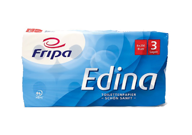 Fripa Toilettenpapier Edina 3-lagig hoch 250 Blatt, Zellstoff, 72 Rollen/Pack - Weigola Hygienevertrieb -  - Weigola Hygienevertrieb