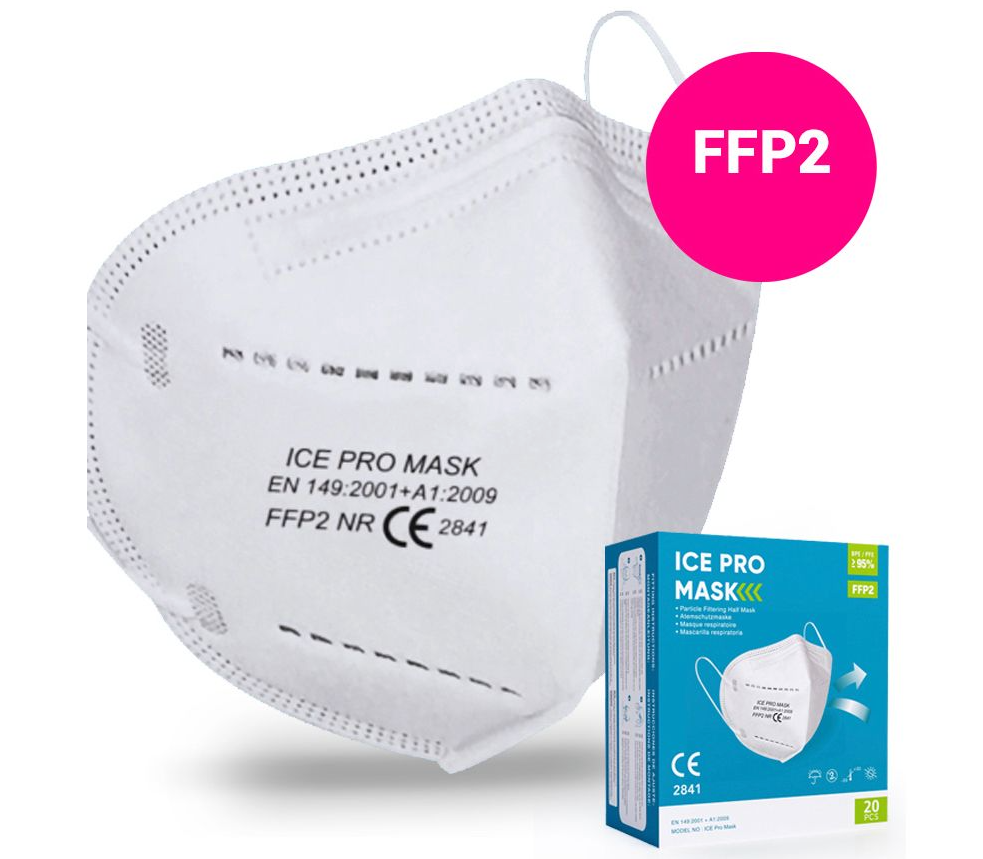 IceProMaske FFP2 NR Maske mit CE2841 - weiß - einzeln verpackt -  20 Masken - Weigola Hygienevertrieb - FFP2 Maske - Weigola Hygienevertrieb