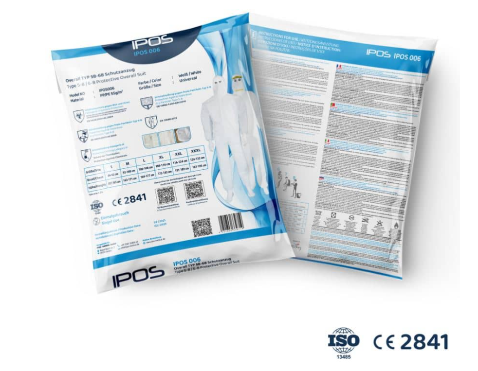 IPOS Medical Overall TYP 5B/6B Schutzanzug IPOS PP/PE - 10 Stück - Weigola Hygienevertrieb - Latex Handschuhe - Weigola Hygienevertrieb