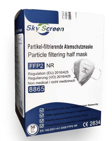 Sky Screen FFP2 NR Maske mit CE2834 - weiß - einzeln verpackt - 50 Masken - Weigola Hygienevertrieb - FFP2 Maske - Weigola Hygienevertrieb