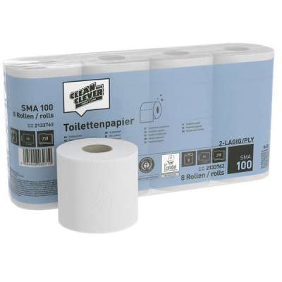 WC Papier Toilettenpapier Kleinrollen 2-lg, Zellstoff, weiß, 250 Blatt, 8 Rollen - Weigola Hygienevertrieb -  - Weigola Hygienevertrieb