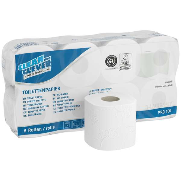 WC Papier Toilettenpapier Kleinrollen 3-lg, Zellstoff, brilliantweiß, 250 Blatt, 8 Rollen - Weigola Hygienevertrieb -  - Weigola Hygienevertrieb